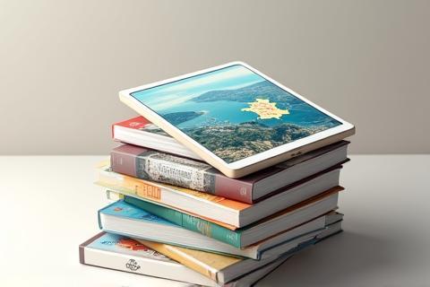 Pile de guides de voyage numériques stylisés